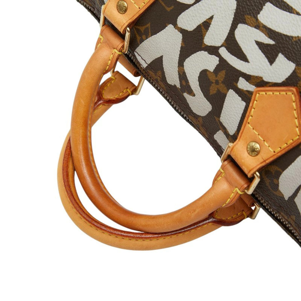 Louis Vuitton Monogram Graffiti Speedy Handbag Boston Bag Brown White Leather - Picture 9 of 10